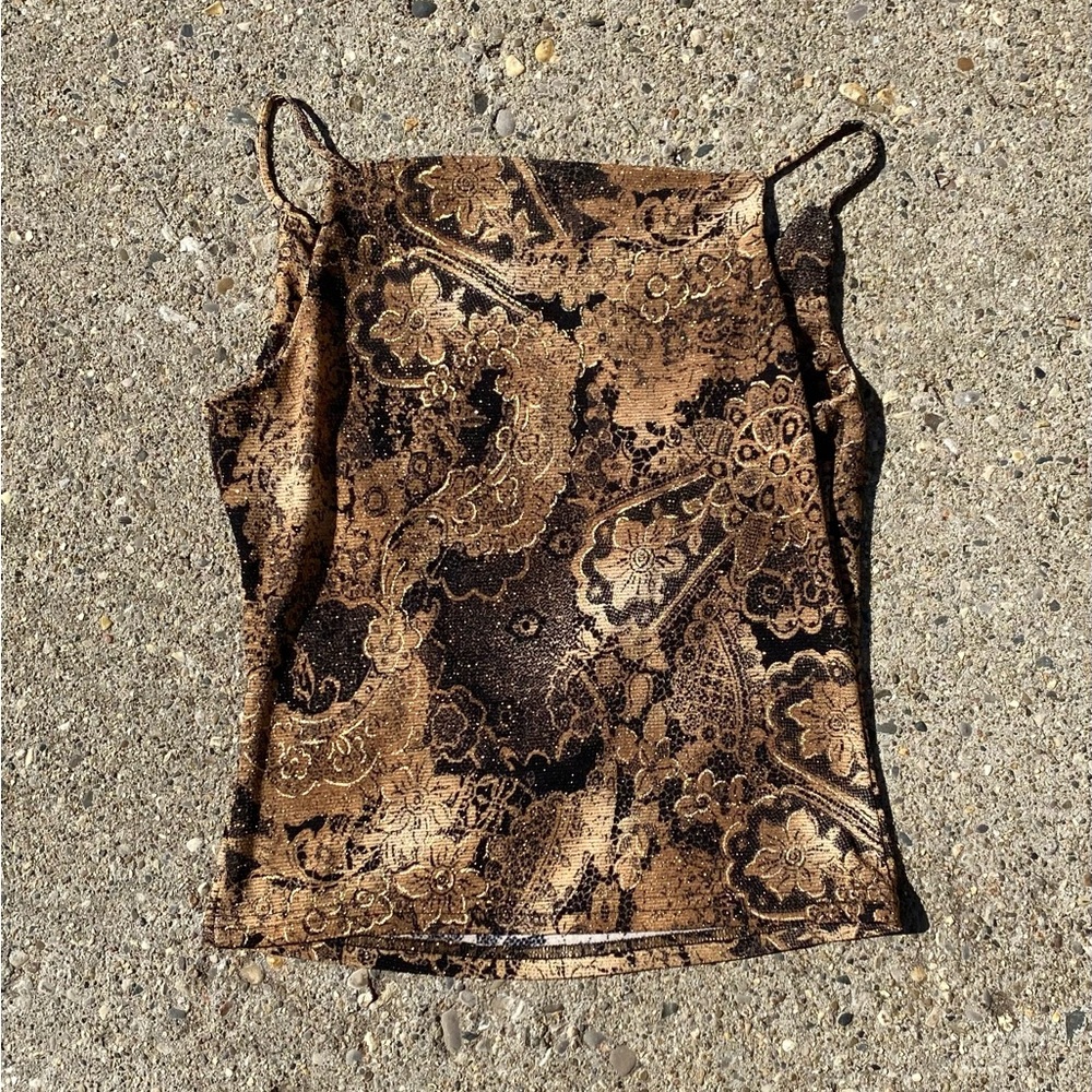 I.N. San Francisco tank top black and gold sparkley folded neck - Picture 3 of 8